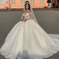 Off-Shoulder Sequin Ball Gown Wedding Dress