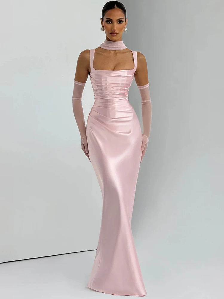 Satin Backless Square-Neck Party Dress
