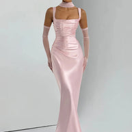 Satin Backless Square-Neck Party Dress
