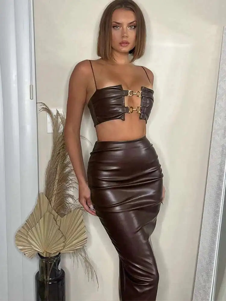 PU Leather Strapless Backless Sexy Dress