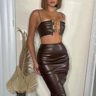 PU Leather Strapless Backless Sexy Dress