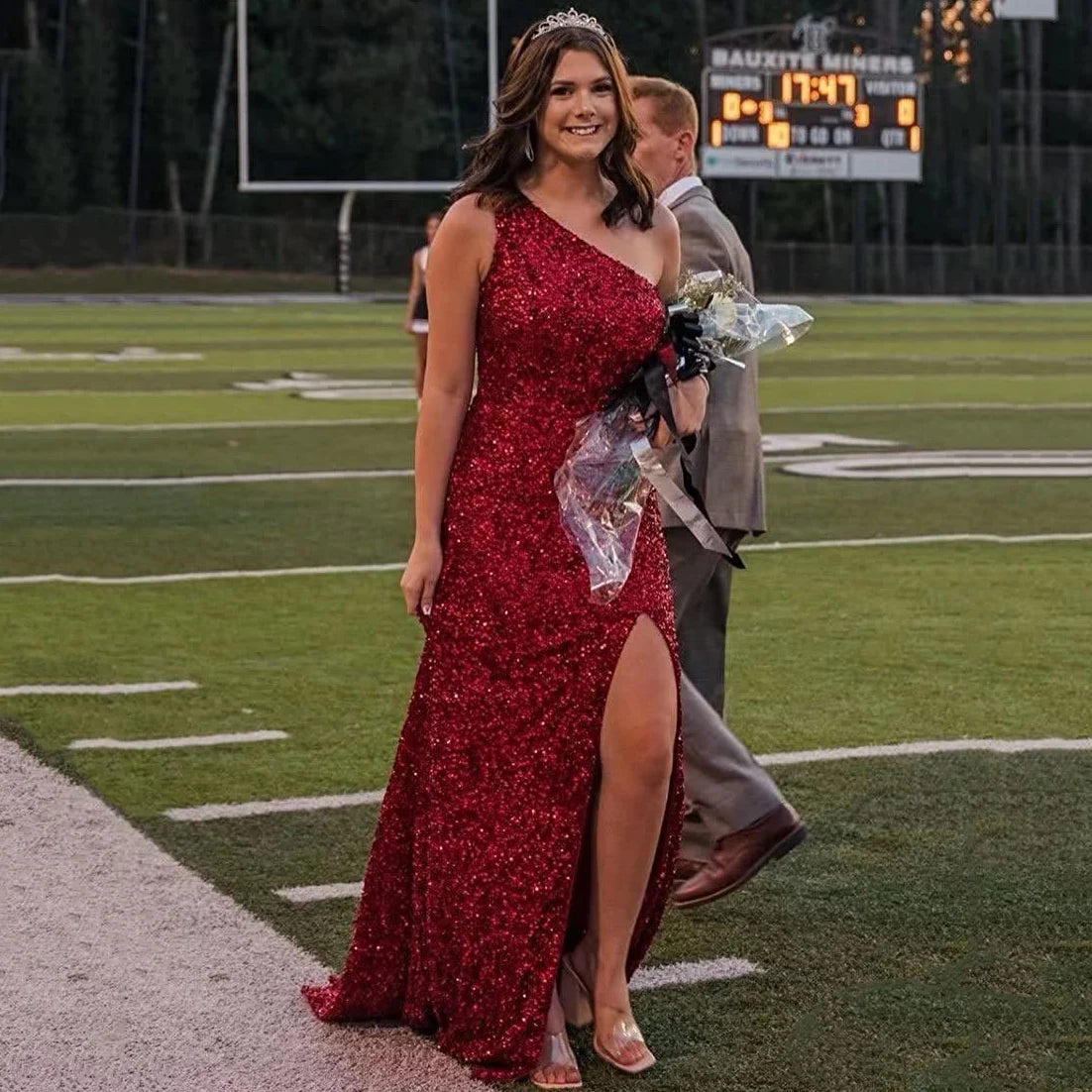 One-Shoulder Sleeveless Sweep Dresses