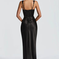 Satin Backless Square-Neck Party Dress