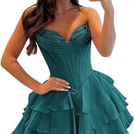 Strapless Boned Ruffle Chiffon Mini Ball Gown Prom Dress