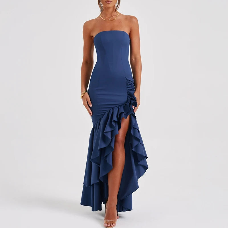 Elegant Off Shoulder Strapless Ruffles Long Dress