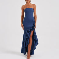 Elegant Off Shoulder Strapless Ruffles Long Dress