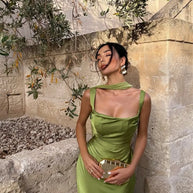 Satin Backless Square-Neck Party Dress