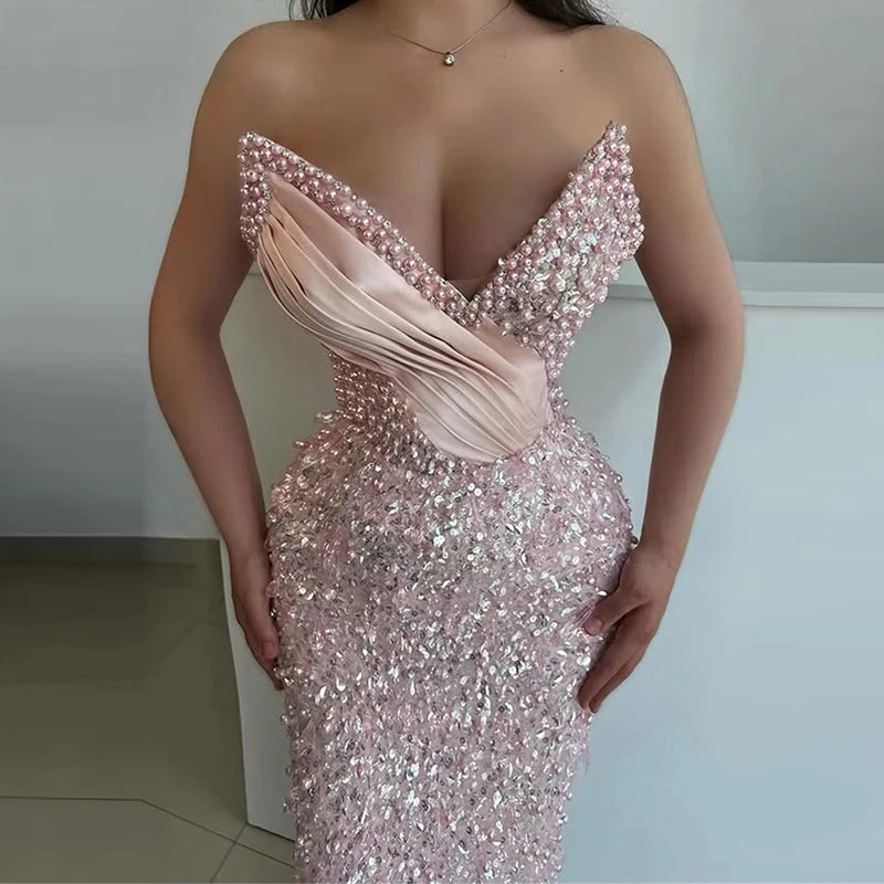 Glam Mermaid Strapless Prom Dress