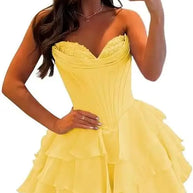 Strapless Boned Ruffle Chiffon Mini Ball Gown Prom Dress