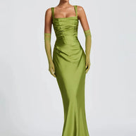 Satin Backless Square-Neck Party Dress