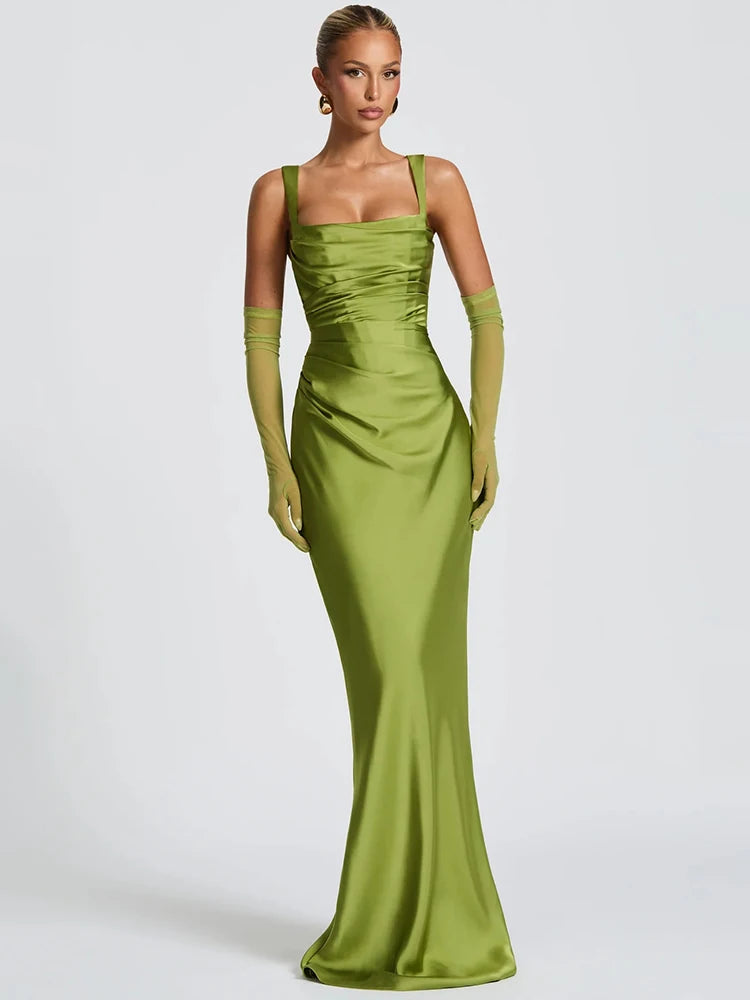 Satin Backless Square-Neck Party Dress