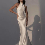 High-Neck Satin Mermaid Wedding Dress