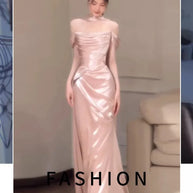 Pink One-Shoulder Evening Gown
