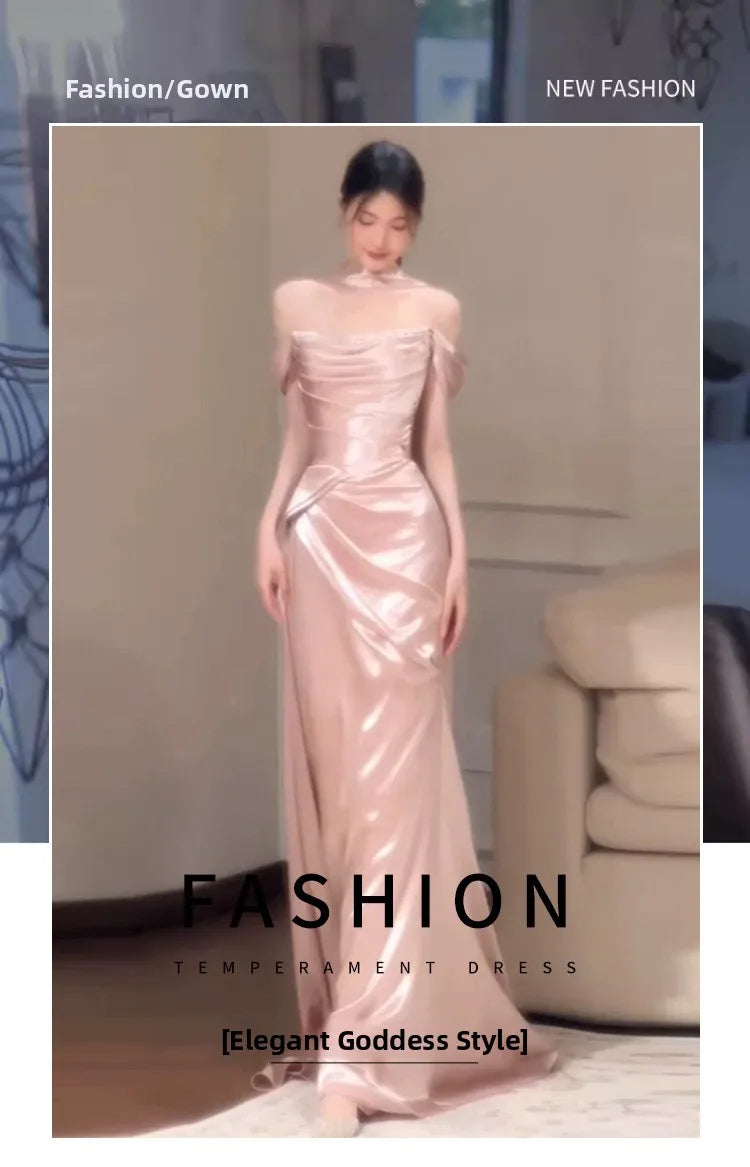 Pink One-Shoulder Evening Gown