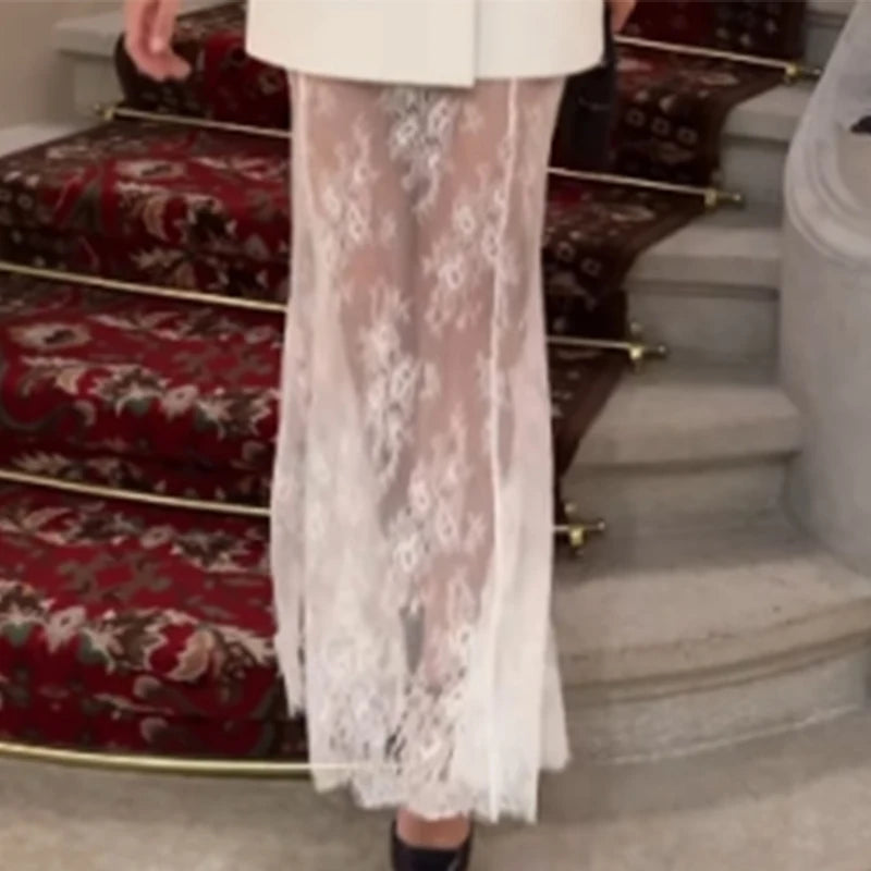 Elegant Sweetheart Sheer Ruffle Maxi Dress