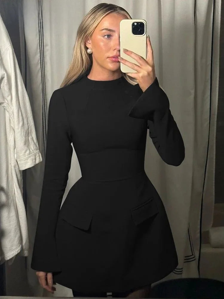 Waist-Cinched Midi Dress for Fall & Winter