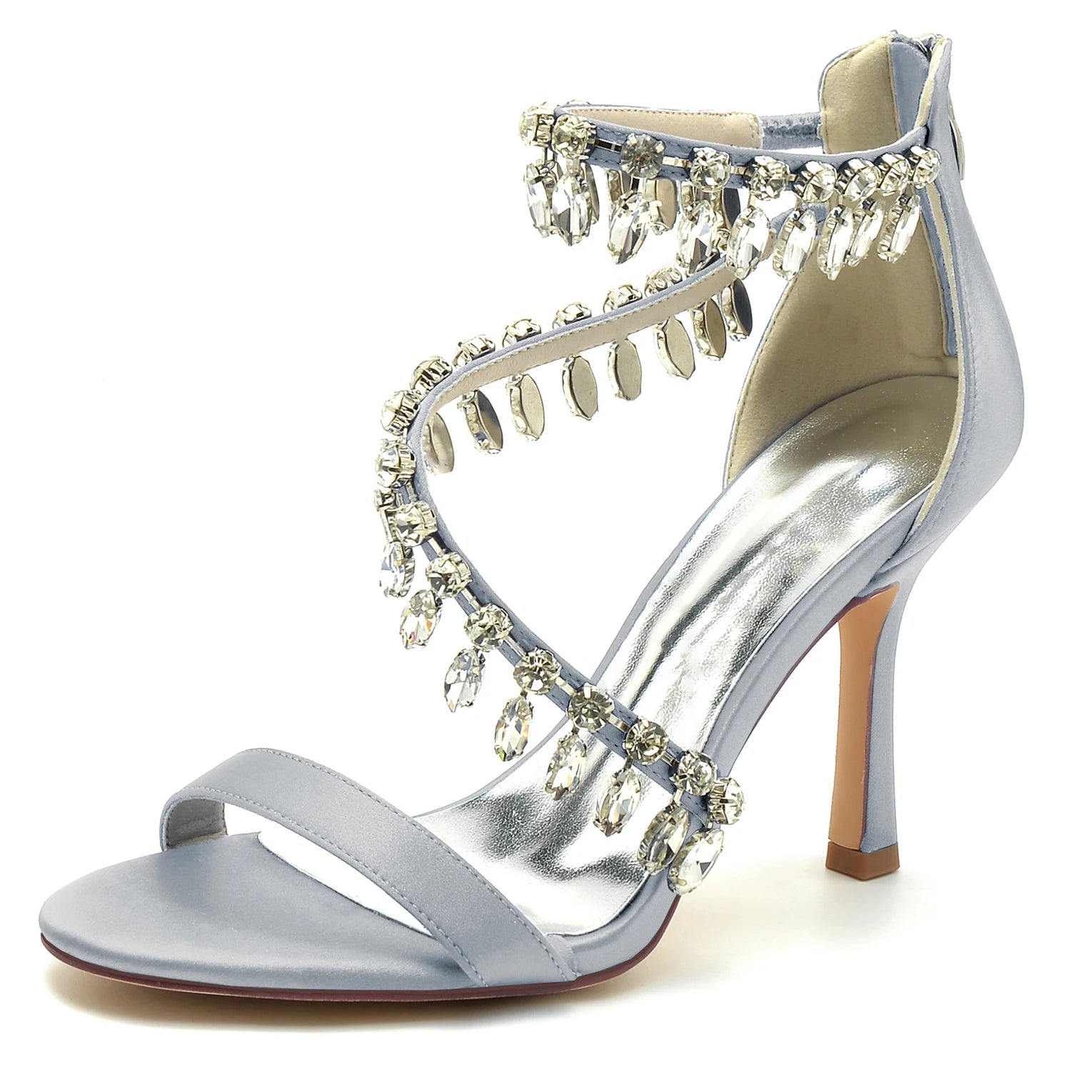 Open Toe Ankle Strap Women's Wedding Shoes With Rhinestone Tassel
