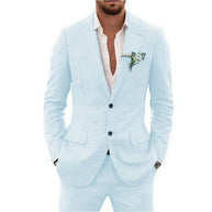 Men’s Casual Linen Slim-Fit Suit – 2-Piece Wedding Tuxedo