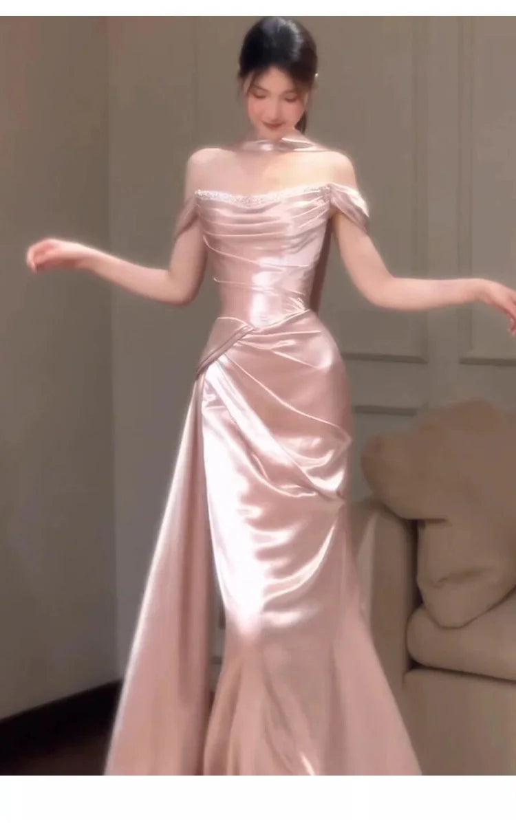 Pink One-Shoulder Evening Gown