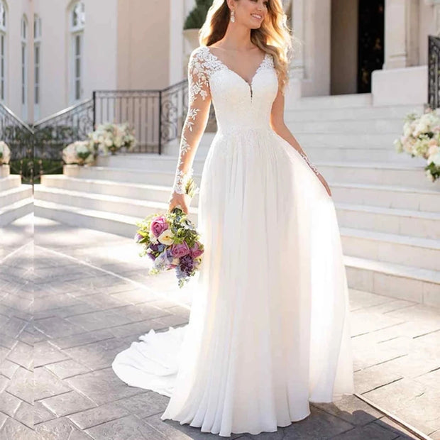 Long Sleeve Open Back Bridal Gown