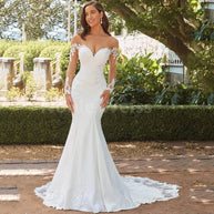 Elegant Mermaid Satin Bridal Gown with Applique Details