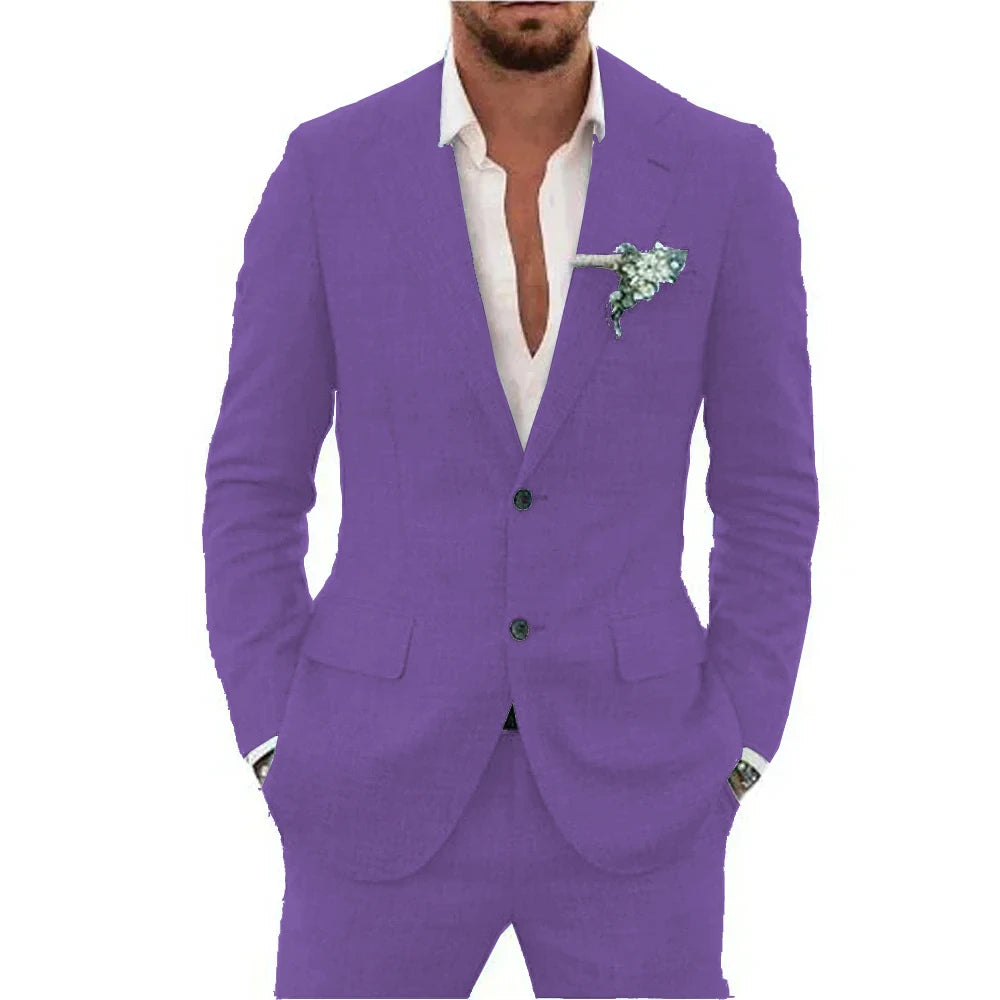 Men’s Casual Linen Slim-Fit Suit – 2-Piece Wedding Tuxedo