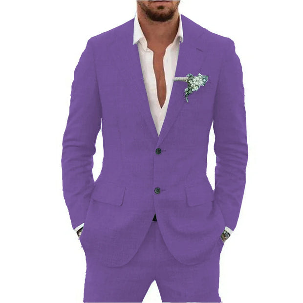 Men’s Casual Linen Slim-Fit Suit – 2-Piece Wedding Tuxedo
