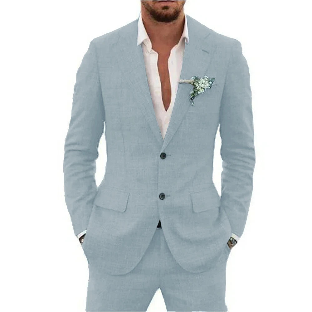 Men’s Casual Linen Slim-Fit Suit – 2-Piece Wedding Tuxedo
