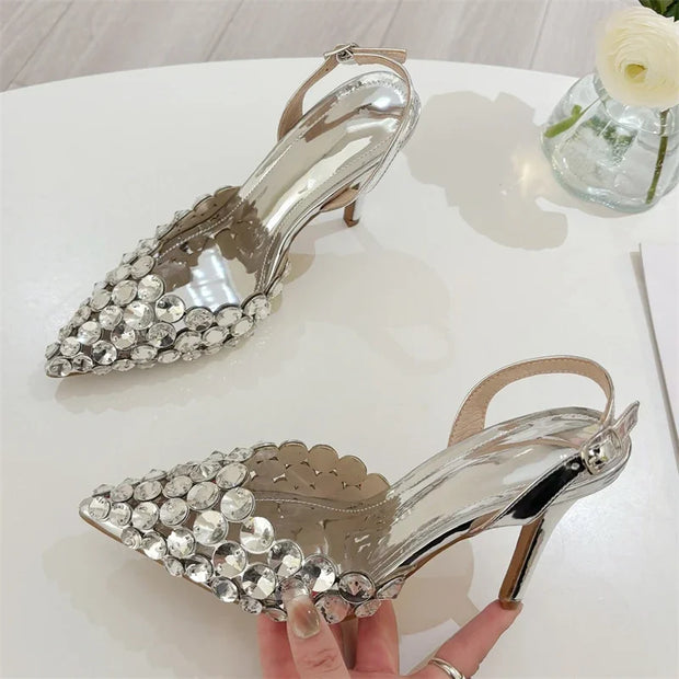Eilyken Crystal PVC Transparent Pointed Toe Heels Shoes