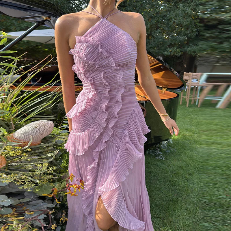 Elegant Lotus Edge Maxi Dress