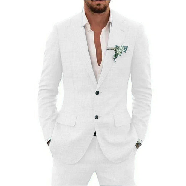 Men’s Casual Linen Slim-Fit Suit – 2-Piece Wedding Tuxedo
