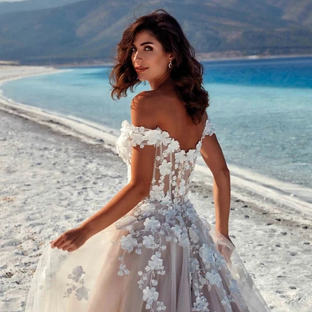 Champagne Off-Shoulder Wedding Dress