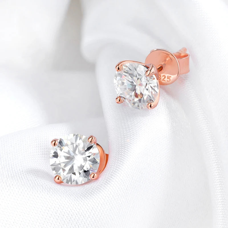 Rose Gold Color Moissanite Stud Earrings for Women