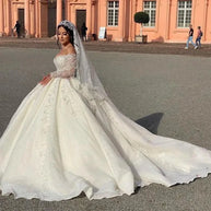 Off-Shoulder Sequin Ball Gown Wedding Dress