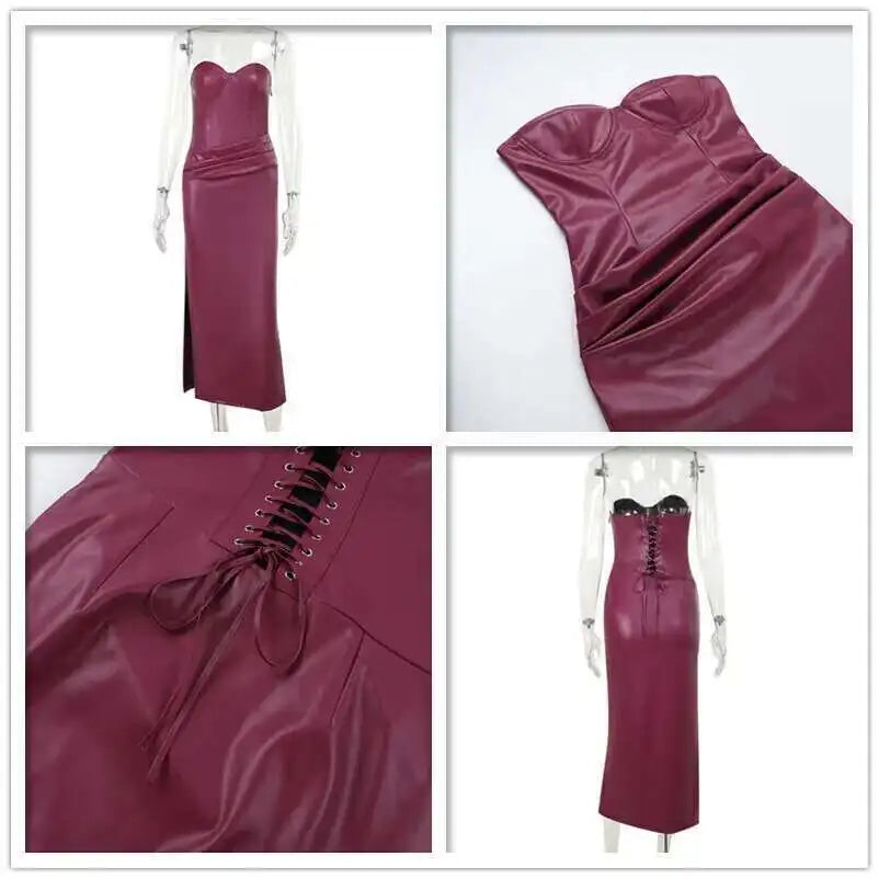 PU Leather Strapless Backless Sexy Dress