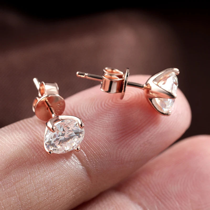 Rose Gold Color Moissanite Stud Earrings for Women