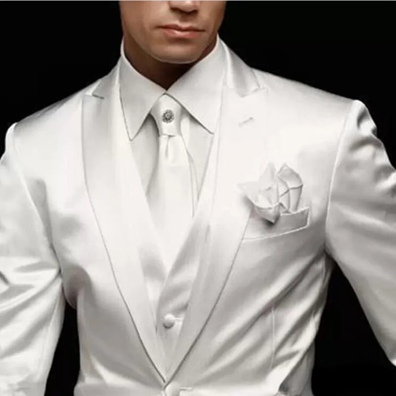 Men’s 3-Piece White Satin Wedding Suit