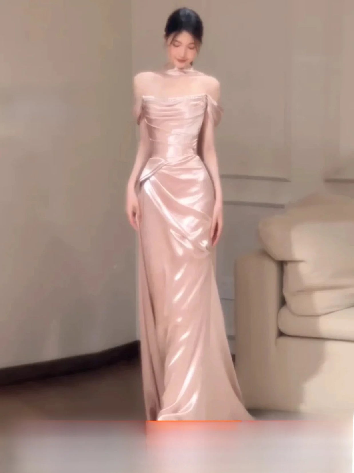Pink One-Shoulder Evening Gown
