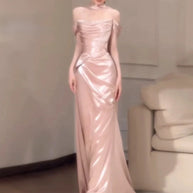 Pink One-Shoulder Evening Gown