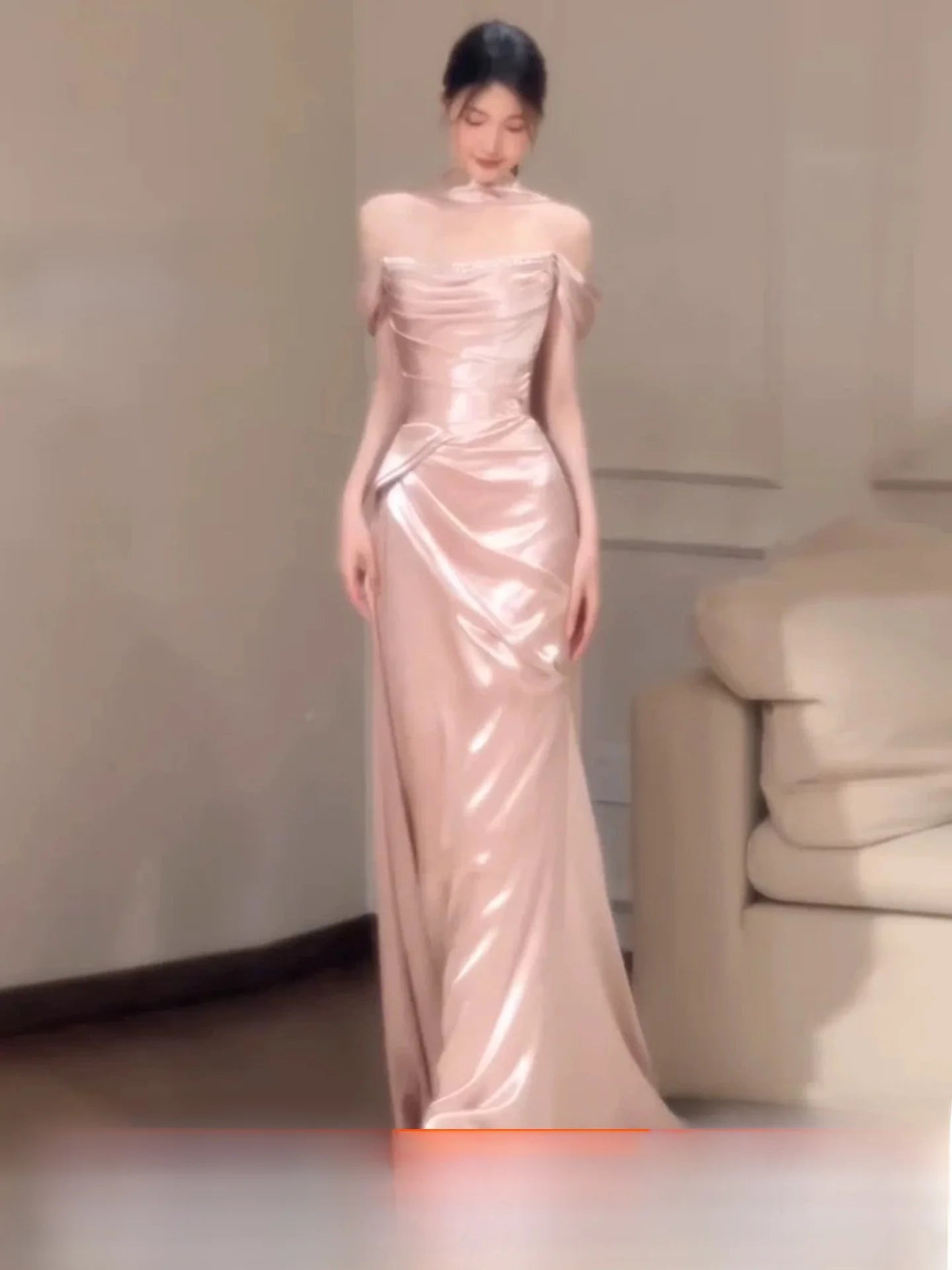 Pink One-Shoulder Evening Gown