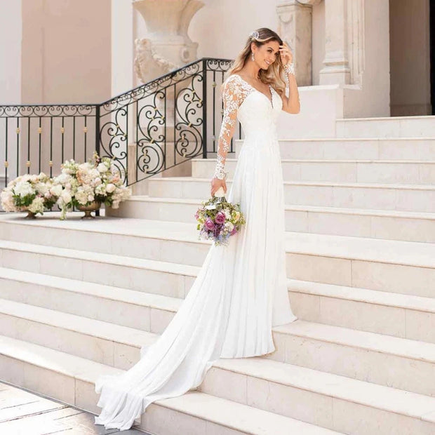 Long Sleeve Open Back Bridal Gown