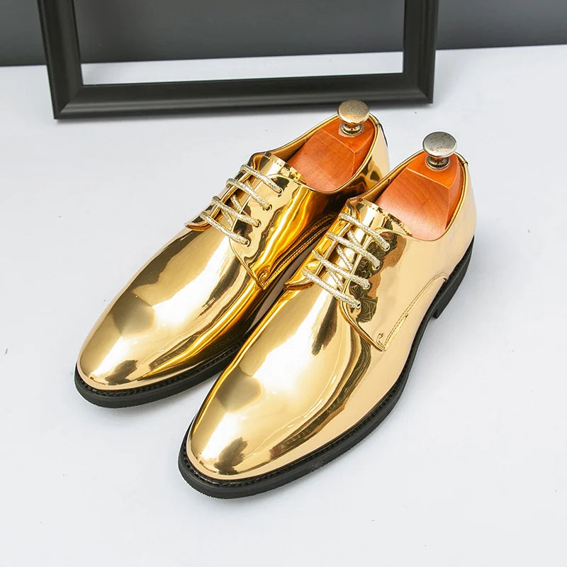Golden Leather Party Shoes for Men