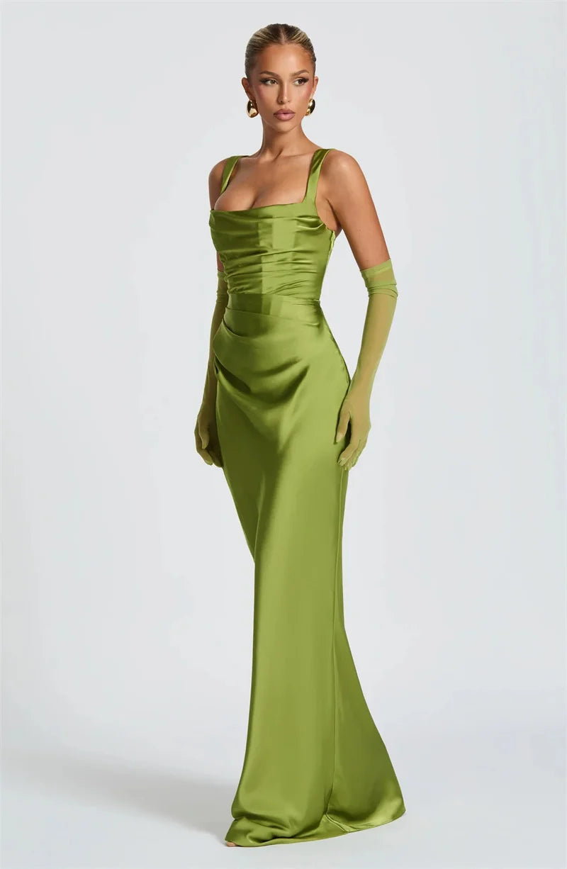 Satin Backless Square-Neck Party Dress