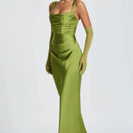 Satin Backless Square-Neck Party Dress