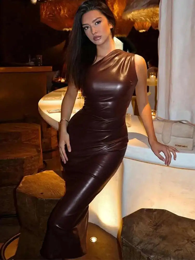 PU Leather Strapless Backless Sexy Dress