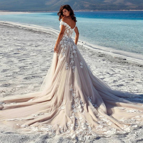 Champagne Off-Shoulder Wedding Dress