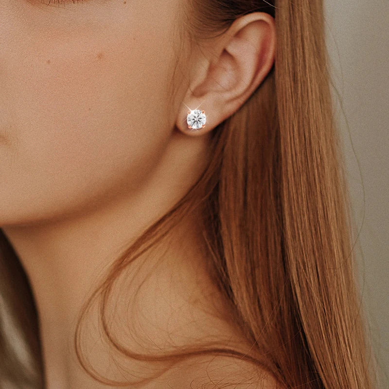 Rose Gold Color Moissanite Stud Earrings for Women
