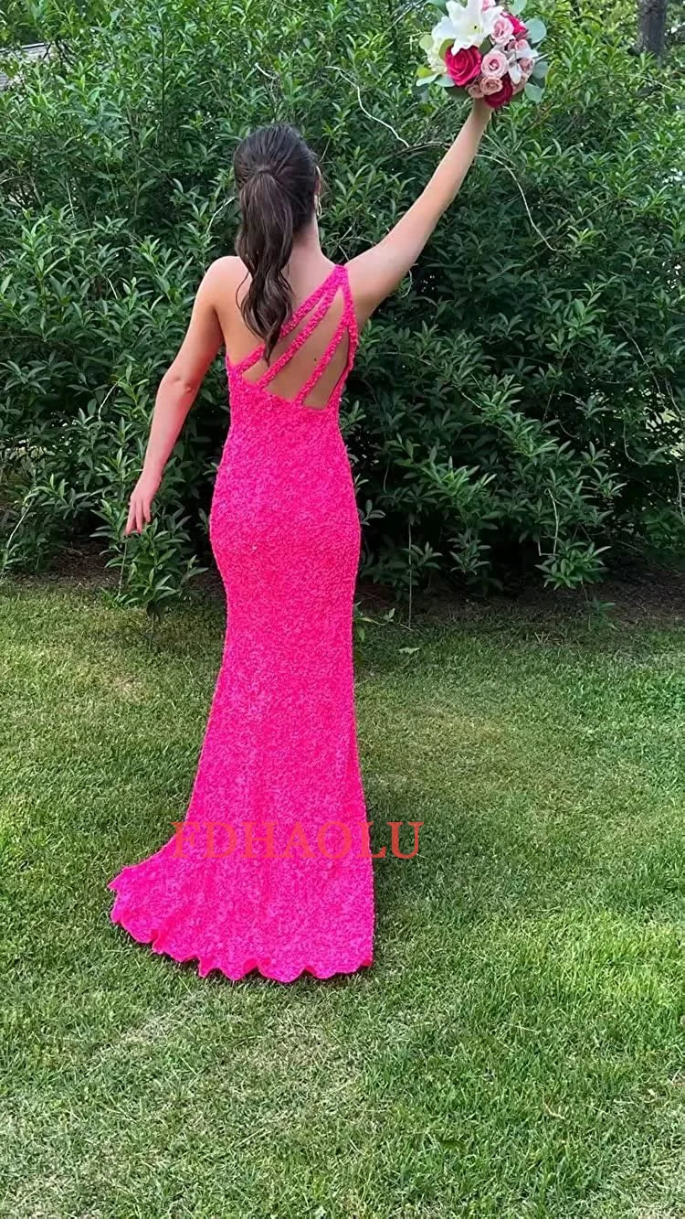 One-Shoulder Sleeveless Sweep Dresses