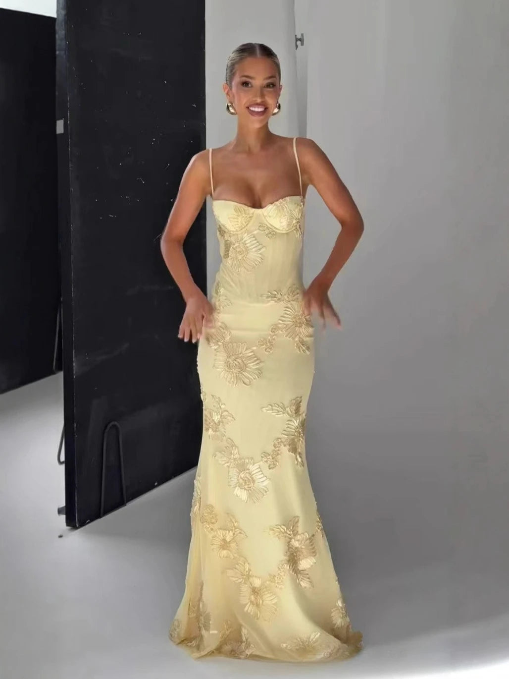 3D Floral Backless Mermaid Gala Gown