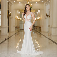 Elegant Straps White Mermaid Wedding Dresses